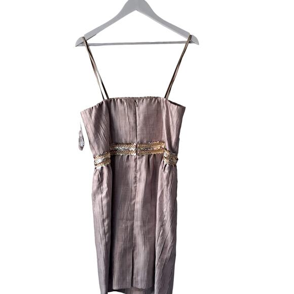 Tahari Gerard Detactable Strap Gold Dress with Braided Sequence Waist - Size 8 - Picture 2 of 16